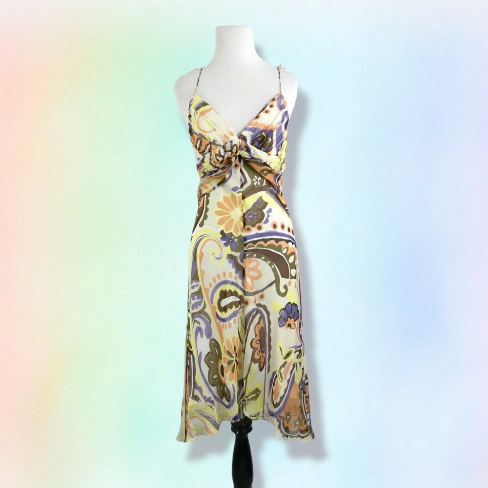 Milly NY 6 Dress Floral Silk Spaghetti Straps V Neck Flowy‎ Party Cocktail